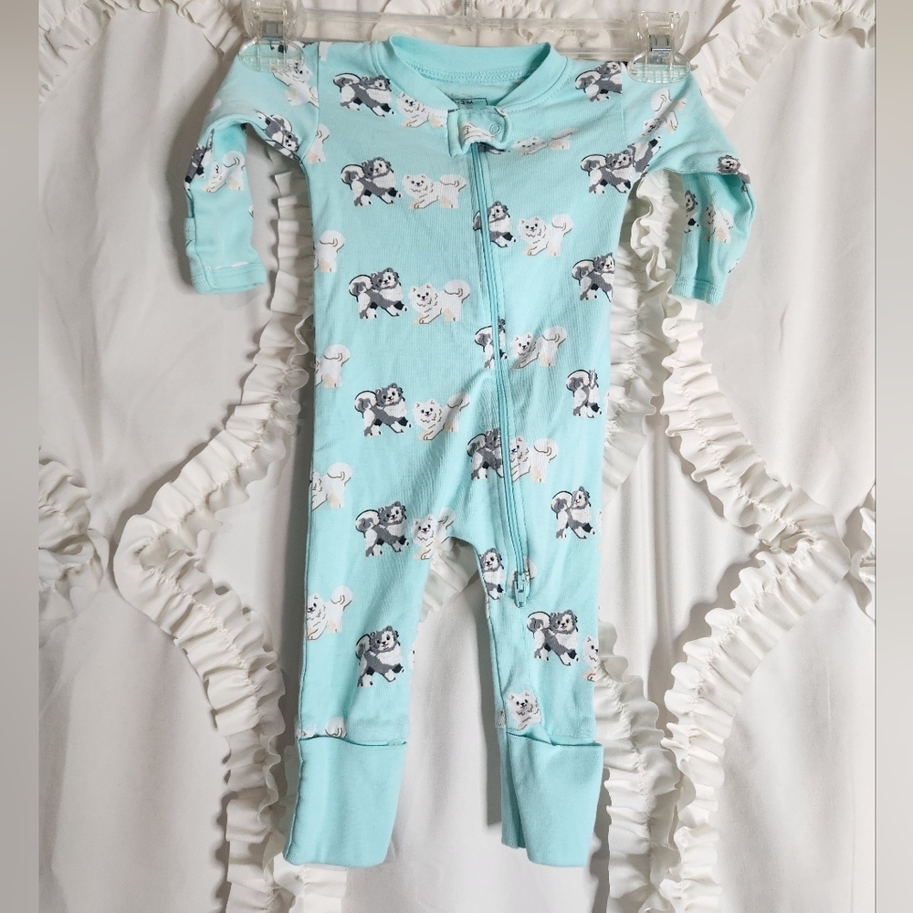 Monica+Andy Paris Hilton Cotton long sleeve Zip bodysuit Dog Print 0-3mo